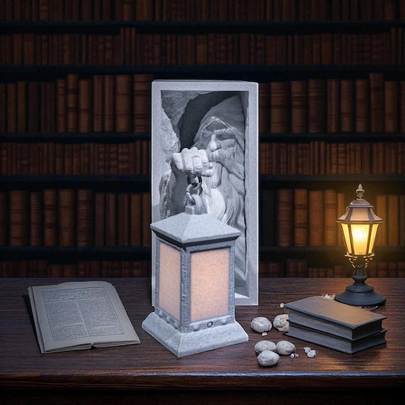 3D Printed Wizard Lantern Bookend – Gothic Fantasy Shelf Decor