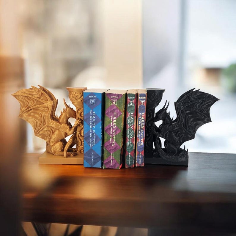Dekoracja fantasy Dragon Bookend | Podpórka do półek na książki drukowana w 3D zdjęcie 7