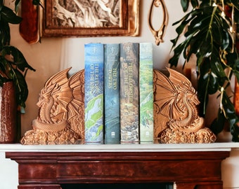 Sujetalibros de dragón impresos en 3D: decoración de estantería de fantasía, par de sujetalibros góticos