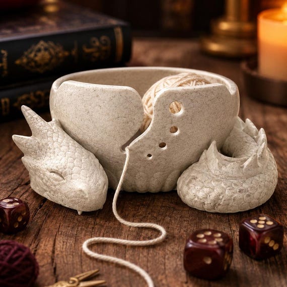 Sleeping Dragon Yarn Bowl, 3D Printed Fantasy Organizer for Knitting & Crochet