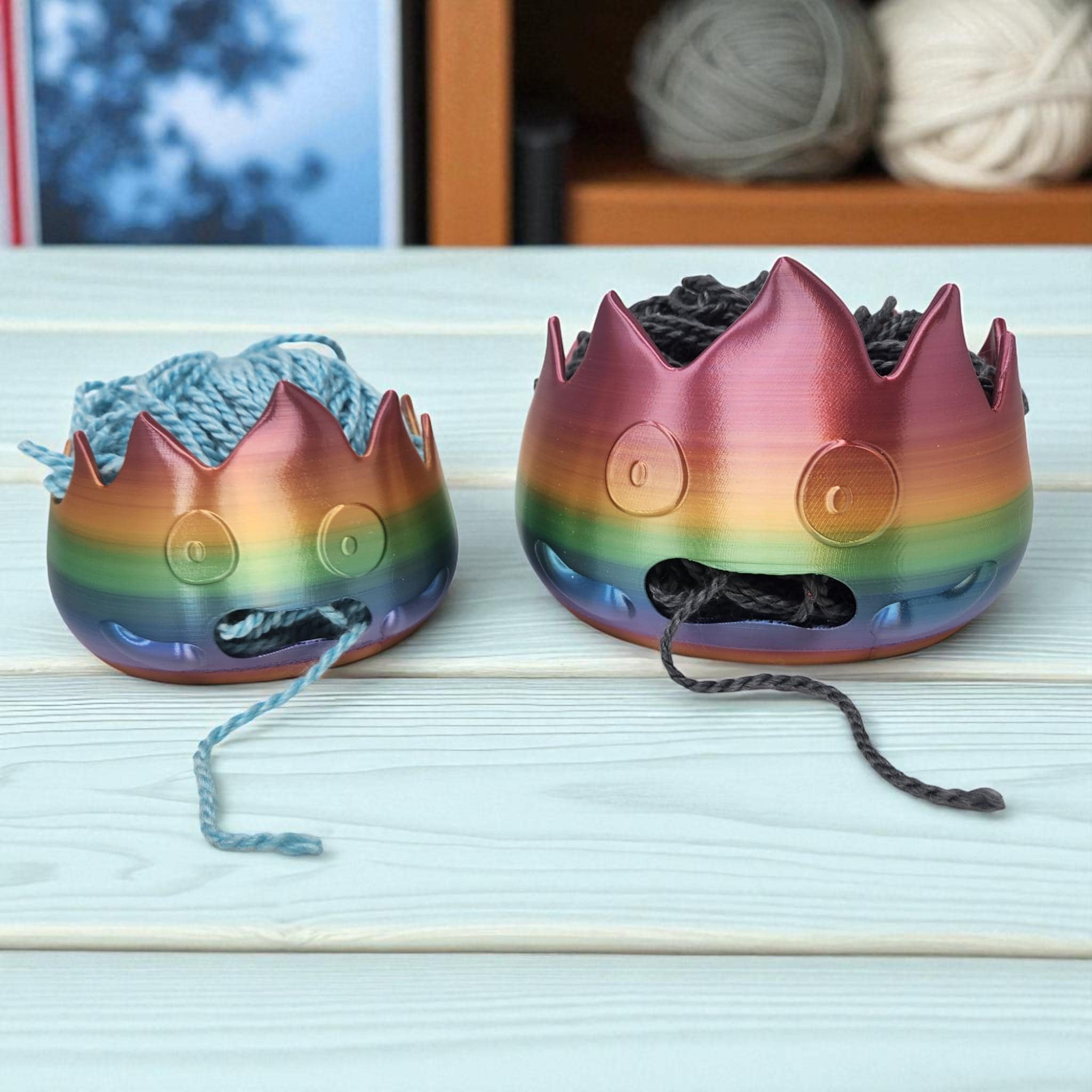 Calcifer Yarn Bowl – Fire Demon 3D Printed Organizer with Rainbow Design — photo 1 of 10