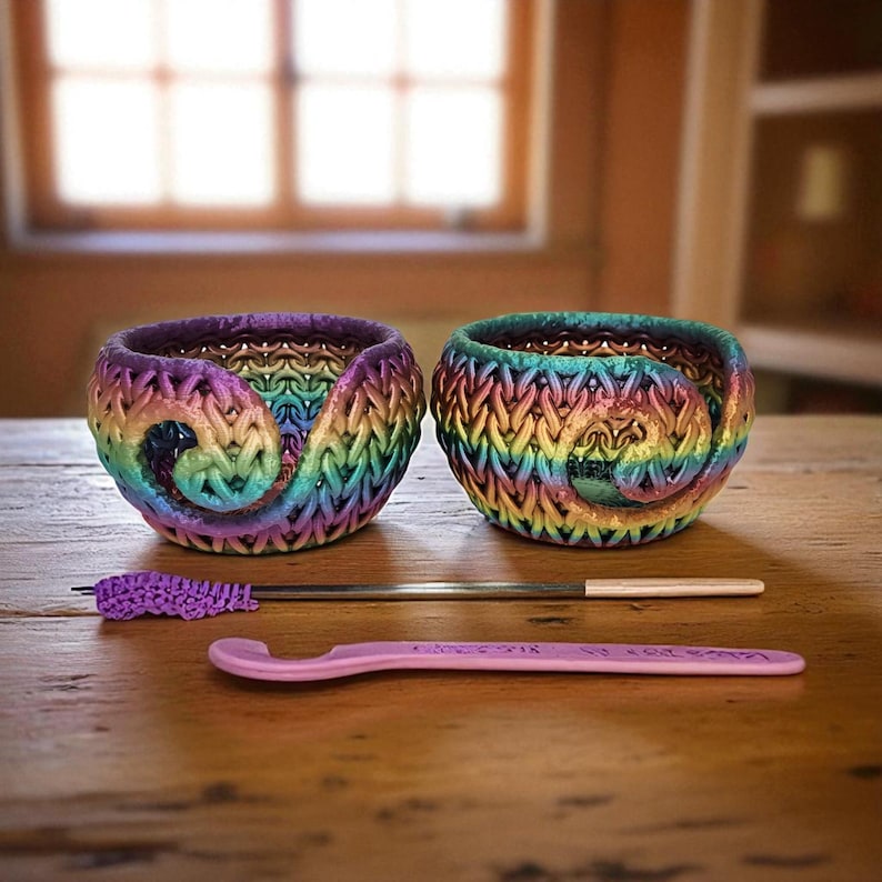 Knitting Yarn Bowl with Knit Pattern | 3D Printed Crochet Organizer image 2