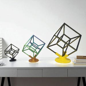 Tesseract Hypercube 3D – Geometric Sculpture, Math Art, Science Teacher Gift | Small to XL Sizes