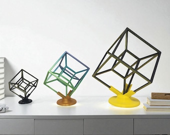 Tesseract Hypercube 3D – Geometric Sculpture, Math Art, Science Teacher Gift | Small to XL Sizes