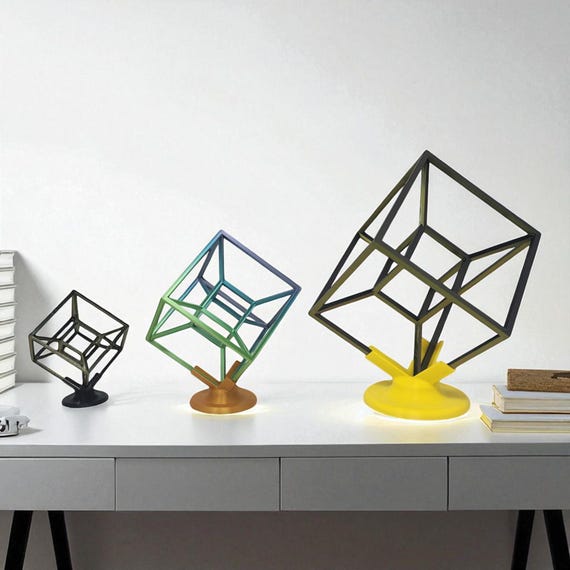 Tesseract Hypercube 3D – Geometric Sculpture, Math Art, Science