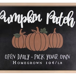 Farmhouse Fall Halloween Decor: Pumpkin Patch Wooden Framed Sign - Rustic Harvest Accent for Home or Office