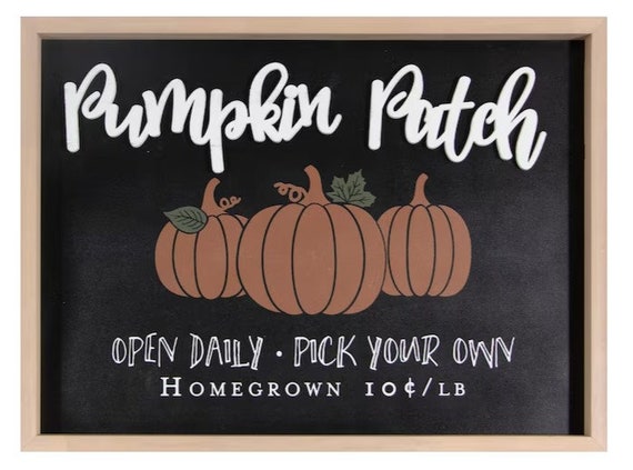 Farmhouse Pumpkin Patch Sign: Rustic Fall Halloween Decor, Wooden Frame