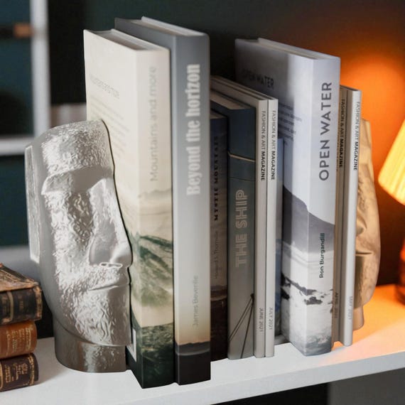 3D Printed Moai Bookends – Easter Island Statues, Shelf Decor