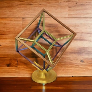 Tesseract Hypercube - Stunning 4D Sculpture, Dimensional Geometry Art - Spatial Dimension Masterpiece - 3D Printed