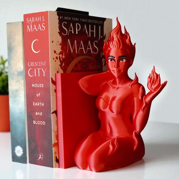 Fire Sprite Bookend, Fantasy Shelf Decor with 3D Printed Flame Spirit