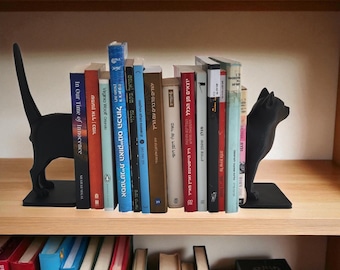 Cat Bookend Set, 3D Printed Animal Shelf Decor for Cat Lovers