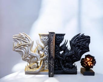 Dragon Bookend Fantasy Decor | 3D Printed Shelf Support for Books