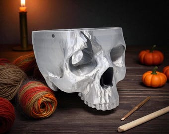 Skull Yarn Bowl – Gothic Knitting & Crochet Organizer | 3D Printed Craft Supply and Spooky Crafter Gift