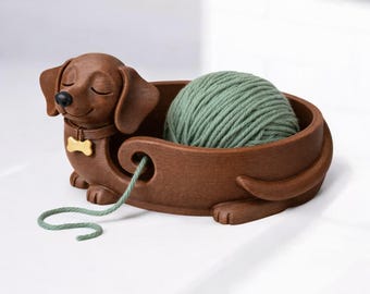 Cuenco para lana con forma de perro salchicha durmiendo / Soporte personalizado para crochet y tejido de punto para manualidades con fibra