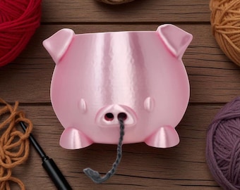 Bol para lana con forma de cerdito / Organizador impreso en 3D para tejer y hacer ganchillo