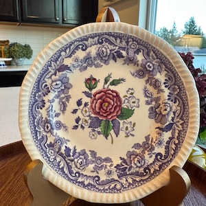 Vintage 1930 Copeland Spode Mayflower Plate Lavender Purple Transferware Hand Colored Rose 7.75 Inch English Decor