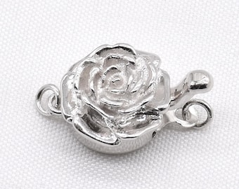 Fermeture simple brin, fermoir rose, fermeture fermoir en perle de fleur, fermoir en argent 925, trouvailles sterling, fermeture de bracelet collier, 12mm, CS1013