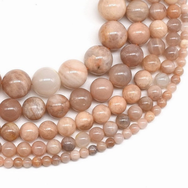 Perles de pierre de lune orange, pierre de lune pêche 4mm 6mm 8mm 10mm 12mm perles rondes, perles de pierre gemme naturelle, brin de perles de pierre de lune lâche, MNT21X0