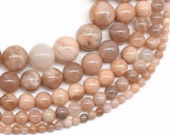Orange moonstone beads, peach moonstone 4mm 6mm 8mm 10mm 12mm round beads, natural gemstone beads, loose moon stone beads strand, MNT21X0