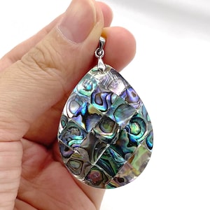 Abalone shell pendant, teardrop sea shell pendant, mosaic abalone pendant, paua shell charm, sterling silver or brass pendant, ABA2210-P