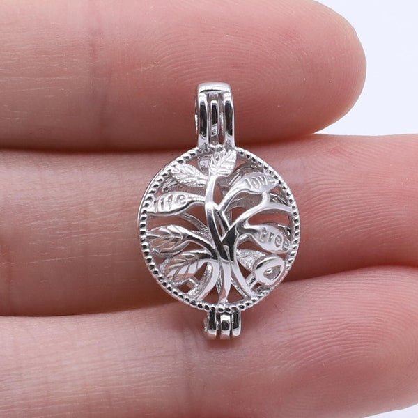 Baum des Lebens Perle Käfig Anhänger, Sterling 925 Silber Anhänger, Liebe Baum Anhänger, Wunschperlen Anhänger Medaillon Charm, Liebe Perlen Käfig, F3320-P