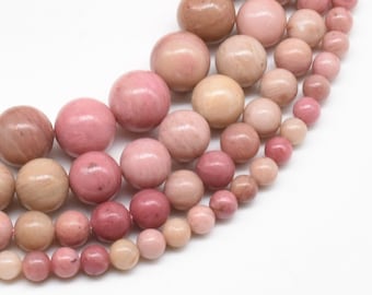 Cuentas de rodonita, cuentas rosas de 4 mm 6 mm 8 mm 10 mm, piedra rosa de forma redonda natural, hebra de cuentas sueltas de rodonita rosa, cuentas de piedras preciosas, RDN20X0
