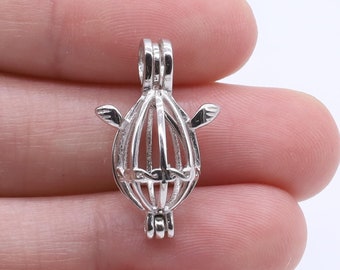 Süßwasserperlen Käfiganhänger, Wunschperle, weiße Perlenanhänger, 925 Sterling Silber Käfigkette, Medaillonkette, 7-8 mm, F3015-P