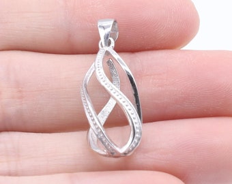 Weißer Perlen-Käfiganhänger, Helix-Käfigperle Tropfenanhänger, Süßwasserperlen Anhänger, 925 Sterling Silber Anhänger Halskette, 7-8 mm, F2240-P
