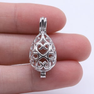 Teardrop cage pearl pendant, 925 sterling silver natural pearl pendant, white fresh water pearl cage necklace, 7-8mm, F3010-P