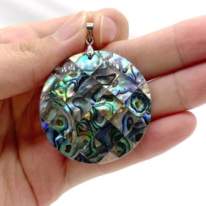Mosaic round shell pendant, shell charm abalone shell pendant, sea shell pendant, paua shell, sterling silver or brass pendant, ABA2230-P