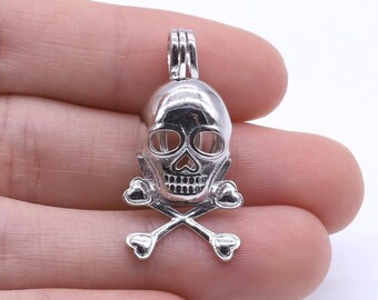Skull cage pendant, pearl cage pendant, sterling 925 silver cage, sterling skull charm, pearl skull necklace, wish pearl cage F3110-P