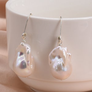 Large Baroque Pearl Earrings, Fireball Pearl Earrings, Big Flameball Pearls, Leverback Natural Real Pearl Earrings, Wedding Bridal Earrings