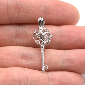 Eternity knot charm, Sterling 925 silver key pearl cage pendant, natural fresh pearl endless knot cage necklace, wish pearl charm, F3100-P