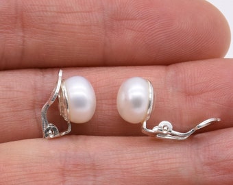 Pearl Clip On Earrings Non-Pierced 925 Sterling Silver Earrings Gold Vermeil Genuine Natural Fresh Water Pearl Earring Clip Earrings F1805-E