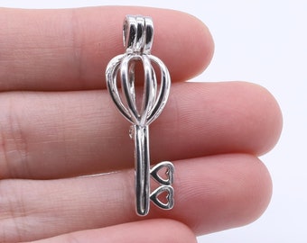 Liebe Perle Käfig Anhänger, Süßwasser Wunsch Perle Käfig Halskette, Schlüssel Sterling Silber Käfig Anhänger, weiße Perle Anhänger, Perlenschmuck, F2015-P