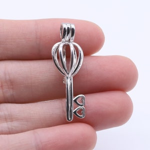 Love pearl cage pendant, freshwater wish pearl cage necklace, Key sterling silver cage pendant, white pearl pendant, pearl jewelry, F2015-P