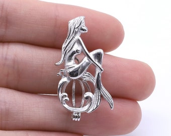 Mermaid pearl cage pendant, wish pearl cage pendant, 925 silver sterling mermaid cage, cage charm, silver pendant necklace, F3090-P