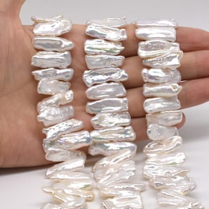 Biwa Pearls, White Freshwater Pearl, Center-drilled Pearls