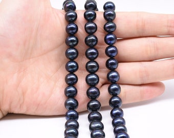 Low price black pearl bead, 8.5-9.5mm near round pearls, freshwater pearl beads, natural loose pearl strand, big hole available, FR649-BS