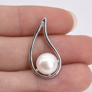 Pendentif perle blanche, collier de perles d&#39;eau douce en argent sterling 925, pendentif perle véritable, collier pendentif perle, 9-10mm, F2405-XP