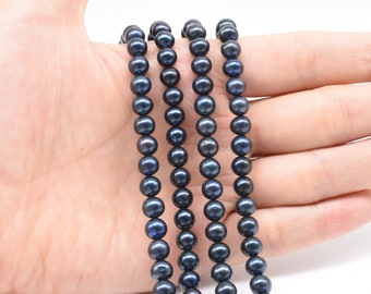 6-7mm peacock black near round pearl beads, natural AA freshwater pearl, black pearls, genuine loose pearl strand, pearl jewelry, FR270-KS