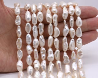 A grade white Keshi pearls, 7-9mm x 11-15mm long drilled freshwater natural keishi reborn pearl beads, high lustrous genuine pearls FK580-WS