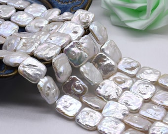 13x17mm rectangle coin pearls, white freshwater pearl beads, flat rectangle shape pearl wholesale, cultured high luster pearls, FQ260-WS