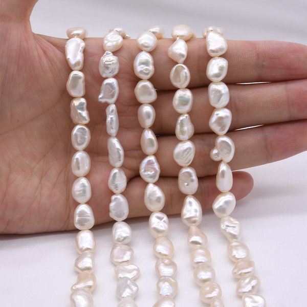 White Keshi pearls, 7x10mm keishi pearl beads string, genuine real freshwater pearl beads, keishi reborn pearl strand, AA quality, FK575-WS