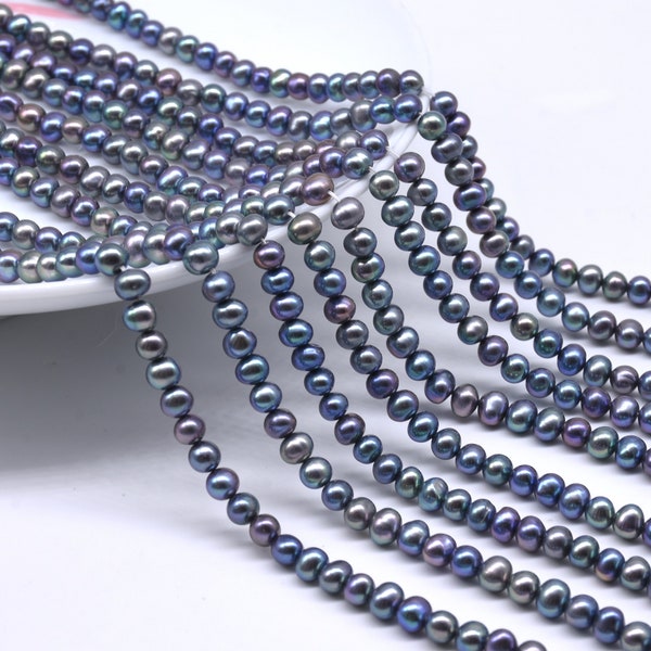 AA 4.5-5mm peacock black pearl beads, natural freshwater pearl, potato shape pearls, genuine loose pearl good luster and quality, FP268-KS