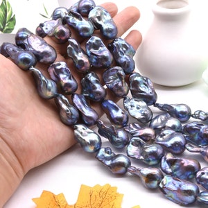 Fireball pearls, 13-18mm X 18-25mm large peacock black nucleated baroque pearl, genuine freshwater flameball pearl beads, FQ840-BS