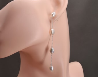 Pendientes de perlas, pendientes colgantes de perlas, pendientes colgantes de perlas barrocas de agua dulce, pendientes de cadena larga, pendientes de damas de honor nupciales de perlas F3450-WE