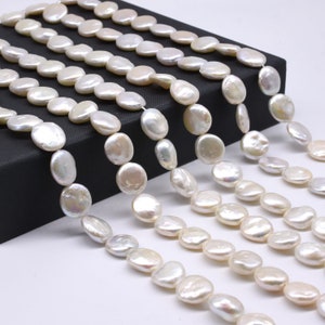5-6mm Freshwater Pearls, Real Natural White Button Pearl Beads, Cultured Pearl  String Wholesale, Rondelle Shape Loose Pearl Beads, FB300-WS 