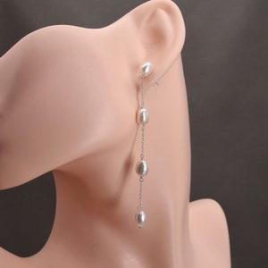 Pearl Earrings, Pearl Drop Earrings, Freshwater Baroque Pearl Dangle Earrings,Long Chain Earrings,Pearl Bridal Bridesmaids Earrings F3450-WE