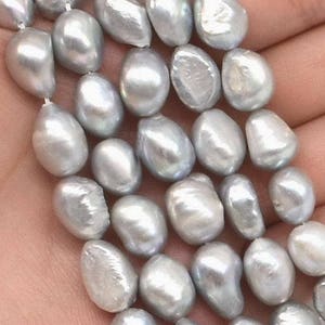 Large hole pearl beads, 10-11mm natural plump baroque pearls, gray nugget pearl beads , irregular freshwater loose pearls strand,  FN680-AS